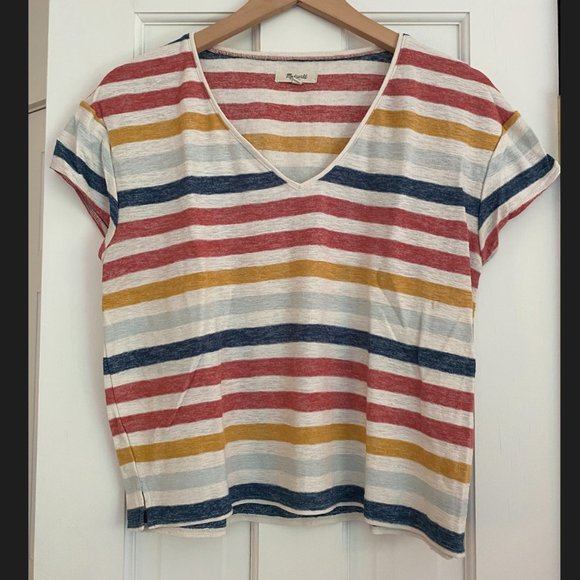 SOLD EUC Madewell Skyline V-Neck Tee - Jay Stripe - M - Picture 2 of 7